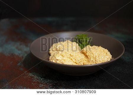 Serbian Salad Called Urnebes Of Cheese And Chili Peppers, Paprika Powder, Chopped Peppers And Dry Pe