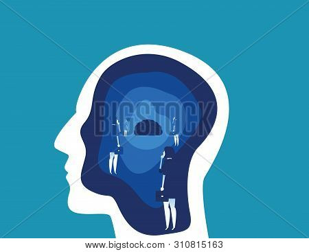 Brain Searching With Head. Concept Business Vector Illustration. Flat Design Illustration.