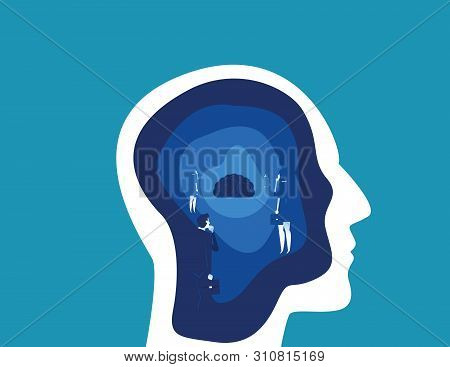 Brain Searching With Head. Concept Business Vector Illustration. Flat Design Illustration.