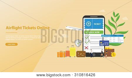 Online Book Or Booking Tickets For Airflight Concept With Smartphone Appfor Website Template Landing