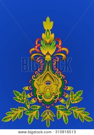 Corner Ornament In Arabic Style. Bright Lines Of The Ornament On A Purple Background