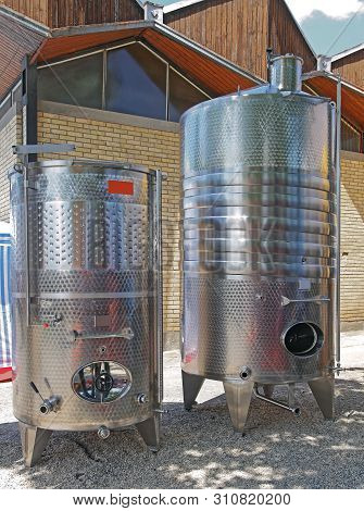 Two Big Stainless Steel Vinificator Tank Silos