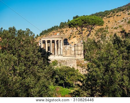 Circular Temple Or Vesta On The Banks Of The River Aniene In Tivoli, Italy
