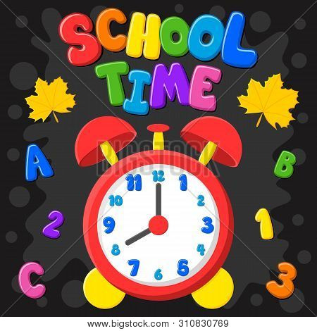 Back To School. First Day Of School. School Time. Colorful Title And Elements In Black Background. V