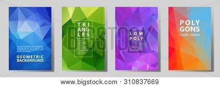 Facet Low Poly Vibrant Cover Page Layouts Vector Graphic Design Set. Crystal Texture Polygonal Patte