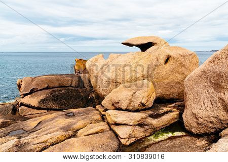 Rock Formations In Pink Granite Coast, France