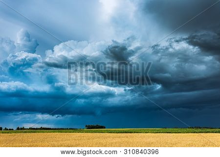 Storm Clouds With Shelf Cloud And Intense Rain