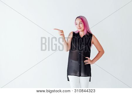 The Girl With The Pink Hair Hand Towards