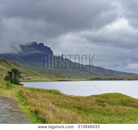 Panoramic Image Of The Old Man Of Storr And Loch Leathan , Isle Of Skye , Scotland