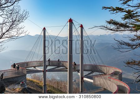 Hokkaido, Japan - May 12 2019 : Panorama View From Unkai Terrace In Summer Time Sunny Day At Tomamu,