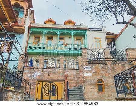 Tbilisi, Georgia - Murch 29 2019: The Old District Of The City In Tbilisi, Georgia.the Restored Area