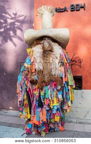 Oaxaca, Oaxaca, Mexico- July 6, 2019: Man Dressed As Tiliche, Traditional Costume From Putla, Oaxaca
