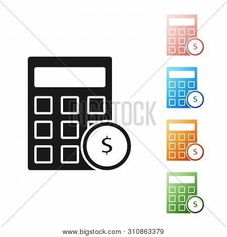 Black Calculator With Dollar Symbol Icon Isolated On White Background. Money Saving Concept. Account