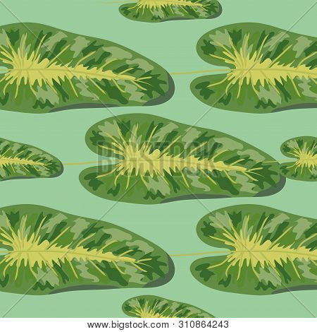 Seamless Vintage Floral Pattern. Exotic Leaves. Botanical Classic Illustration. Green
