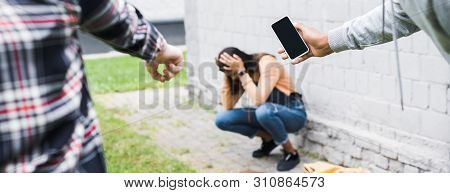 Cropped View Of African American Boy And Teen Pointing With Finger And Shooting Scared Teenager