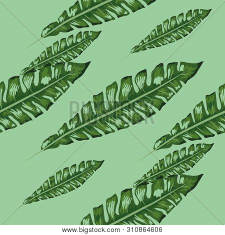 Seamless Vintage Floral Pattern. Exotic Leaves. Botanical Classic Illustration. Green