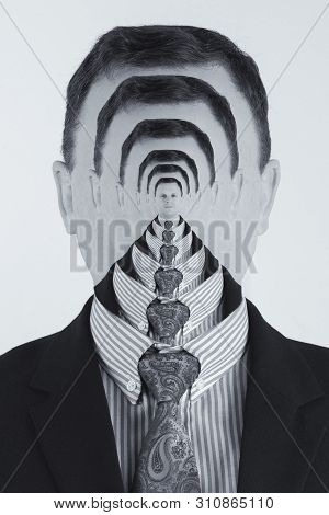 Creative Portrait Of A White Male Mixed With A Multiple Exposures In Artistic Conversion