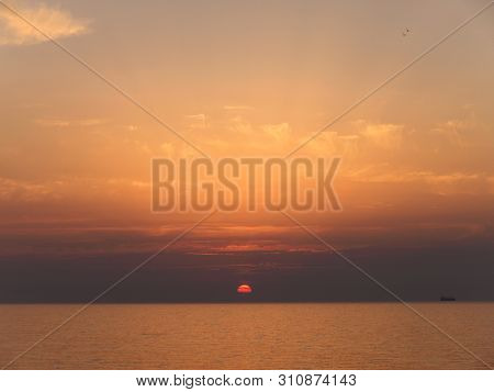 Sevastopol, Crimea - July 19, 2008: The Peninsula Of Crimea And Black Sea. Scarlet Sunset With Ships