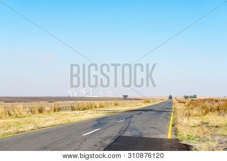 Road Landscape On Road R35 Between Standerton And Bethal, In The Mpumalanga Province. The Tutuka Pow