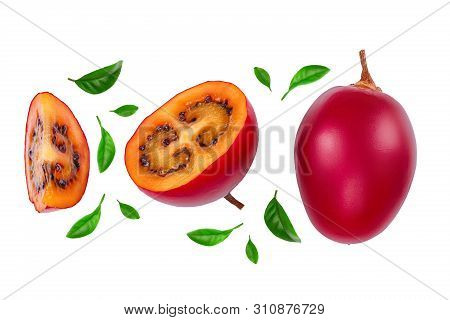 Fresh Tamarillo Fruit Isolated On White Background. Top View. Flat Lay