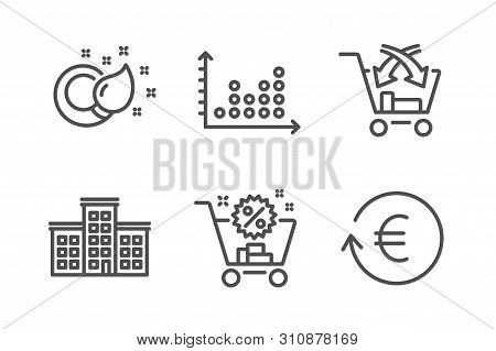 Shopping Cart, Paint Brush And Cross Sell Icons Simple Set. Company, Dot Plot And Exchange Currency 