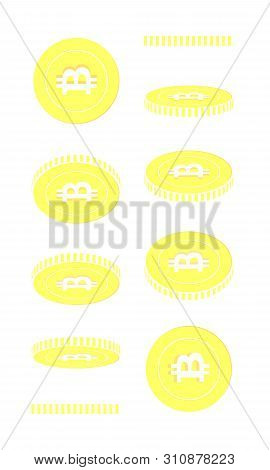 Bitcoin, Internet Currency Rotating Coins Set, Animation Ready. Yellow Btc Gold Coins Rotation. Cryp