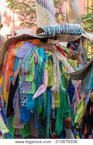 Oaxaca, Oaxaca, Mexico- July 6, 2019: Man Dressed As Tiliche, Traditional Costume From Putla, Oaxaca