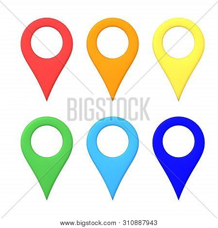 3D Rendering Of Multi Colored Map Location Pins