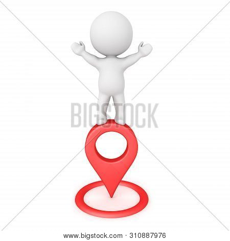 3D Character Standing Victorious On Top Of Location Pin