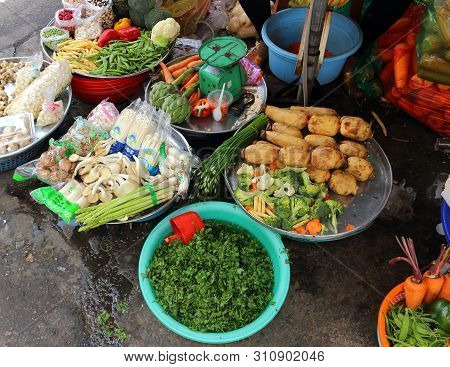 Ho Chi Minh City, Vietnam - Mart 28, 2019: Different Kinds Asian Fresh Vegetable For Sale On Binh Ta