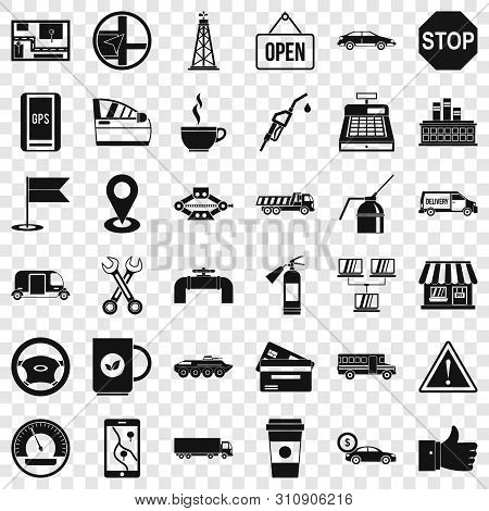 Benzine Icons Set. Simple Style Of 36 Benzine Vector Icons For Web For Any Design