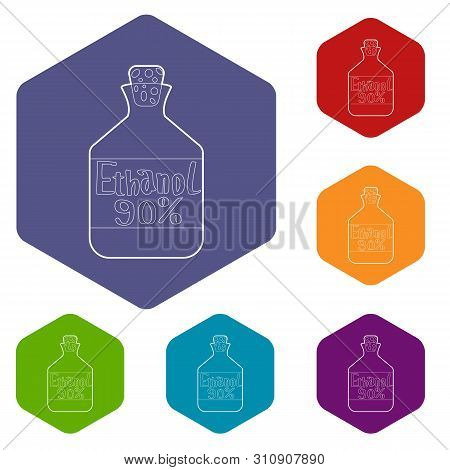 Ethanol In Bottle Icons Vector Colorful Hexahedron Set Collection Isolated On White