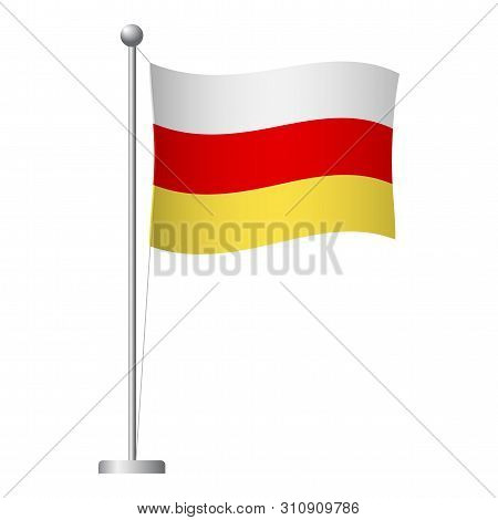 South Ossetia Flag On Pole. Metal Flagpole. National Flag Of South Ossetia Illustration