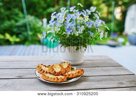 Karelian Pies (karjalanpiirakka) Made Of Thin Rye Flour With A Filling Of Rice Served For Breakfast.
