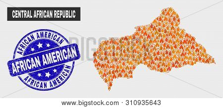 Vector Composition Of Fired Central African Republic Map And Blue Round Grunge African American Seal