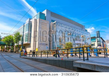 Manchester, Uk - May 18 2018: Cityscape And Architecture At Manchester City Centre Where Is The Loca