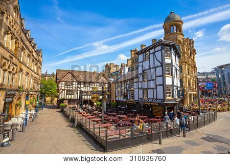 Manchester, Uk - May 18 2018: Cityscape And Architecture At Manchester City Centre Where Is The Loca