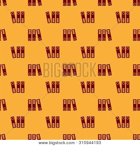 Red Office Folders With Papers And Documents Icon Isolated Seamless Pattern On Brown Background. Off