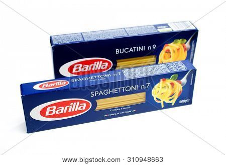 Prague, Czech Republic- July 1, 2019. Barilla is an Italian food company was founded as a bakery shop in Parma, Italy by Pietro Barilla