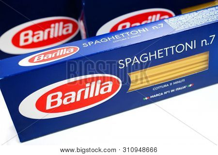 Prague, Czech Republic- July 1, 2019. Barilla is an Italian food company was founded as a bakery shop in Parma, Italy by Pietro Barilla