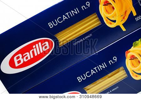 Prague, Czech Republic- July 1, 2019. Barilla is an Italian food company was founded as a bakery shop in Parma, Italy by Pietro Barilla