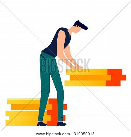 Male Character Moves Cargo Cartoon Vector. Worker, Man In Casual Wear Took The Load In Hand And Move