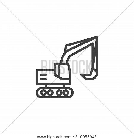 Excavator, Truck Line Icon. Construction Transport Linear Style Sign For Mobile Concept And Web Desi