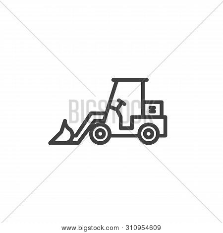 Tractor Loader Excavator Line Icon. Linear Style Sign For Mobile Concept And Web Design. Front Loade