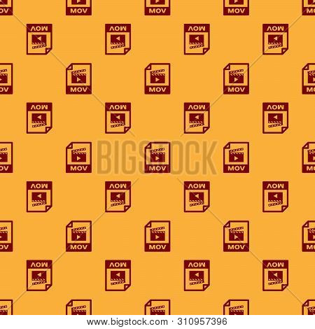 Red Mov File Document Icon. Download Mov Button Icon Isolated Seamless Pattern On Brown Background. 
