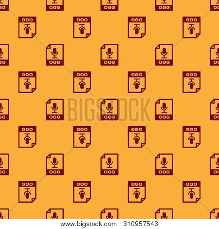 Red Ogg File Document Icon. Download Ogg Button Icon Isolated Seamless Pattern On Brown Background. 