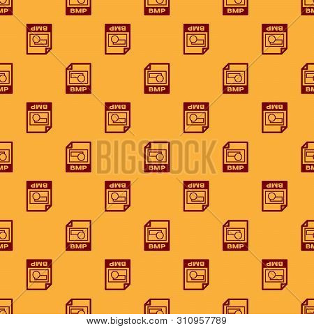 Red Bmp File Document Icon. Download Bmp Button Icon Isolated Seamless Pattern On Brown Background. 