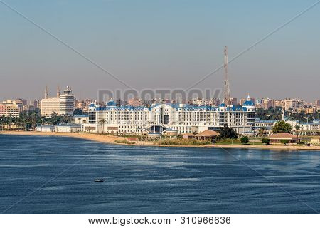 Ismailia, Egypt - November 5, 2017: Tolip El Forsan Hotel On The Lake Timsah Lies Along The Path Of 
