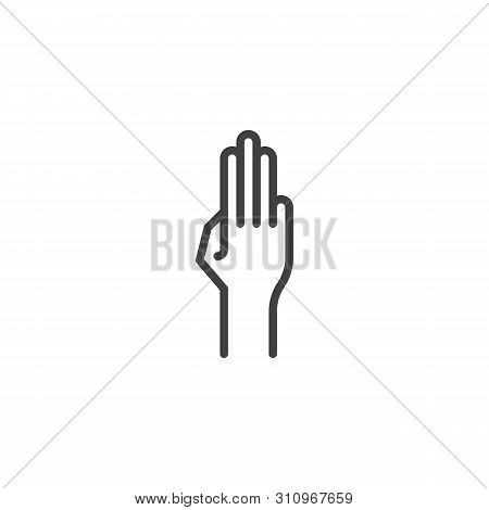 Three Fingers Gesture Line Icon. Linear Style Sign For Mobile Concept And Web Design. Hand Showing T