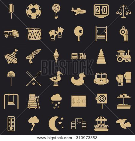 Small Playground Icons Set. Simple Style Of 36 Small Playground Icons For Web For Any Design